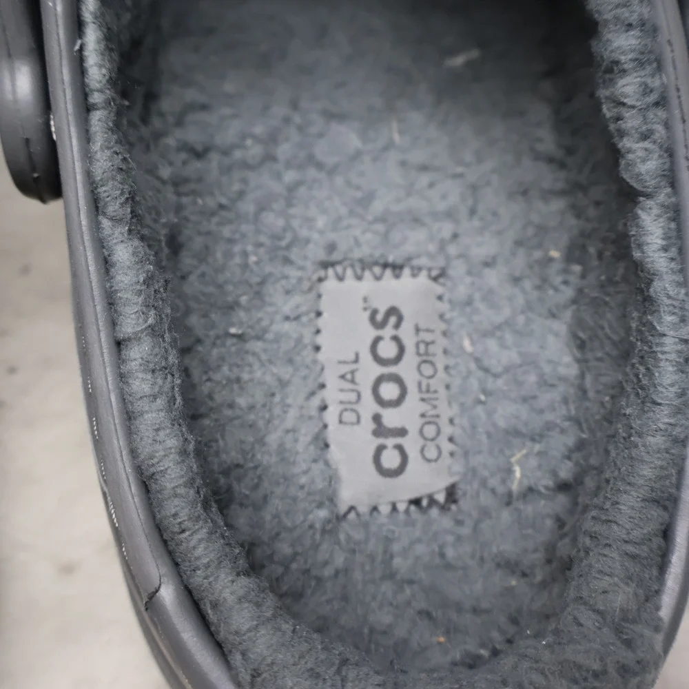 Crocs Unisex M10 W12 Clog Grey Classic Lined Fleece Comfort Slip On Light Indoor